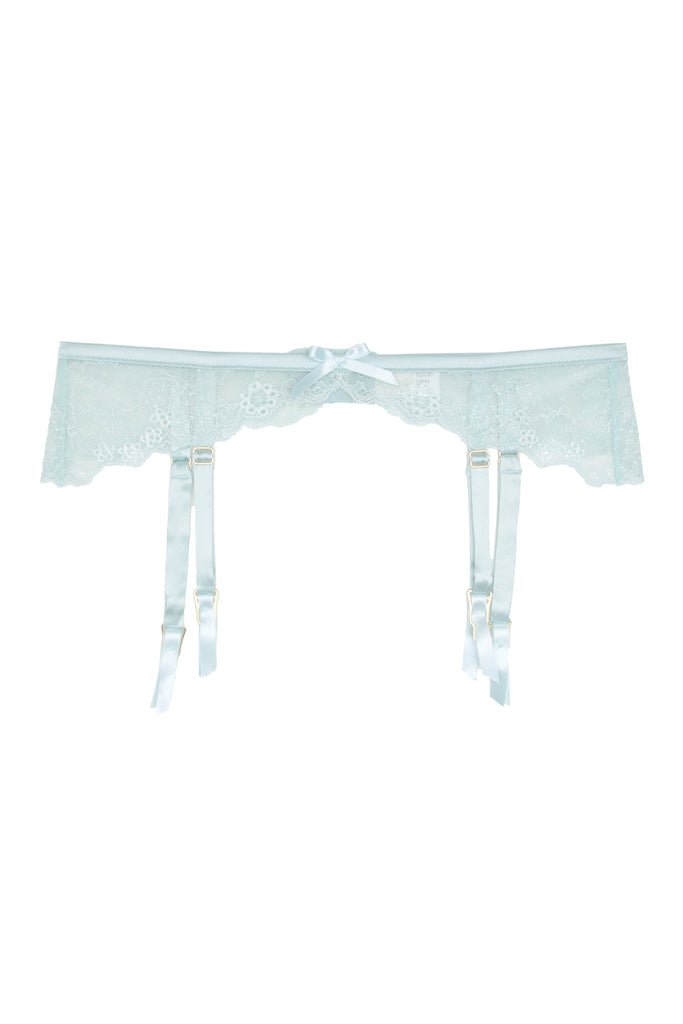 Rosetti Gardens silk and lace blue suspender belt by Lucile workingirls lingerie