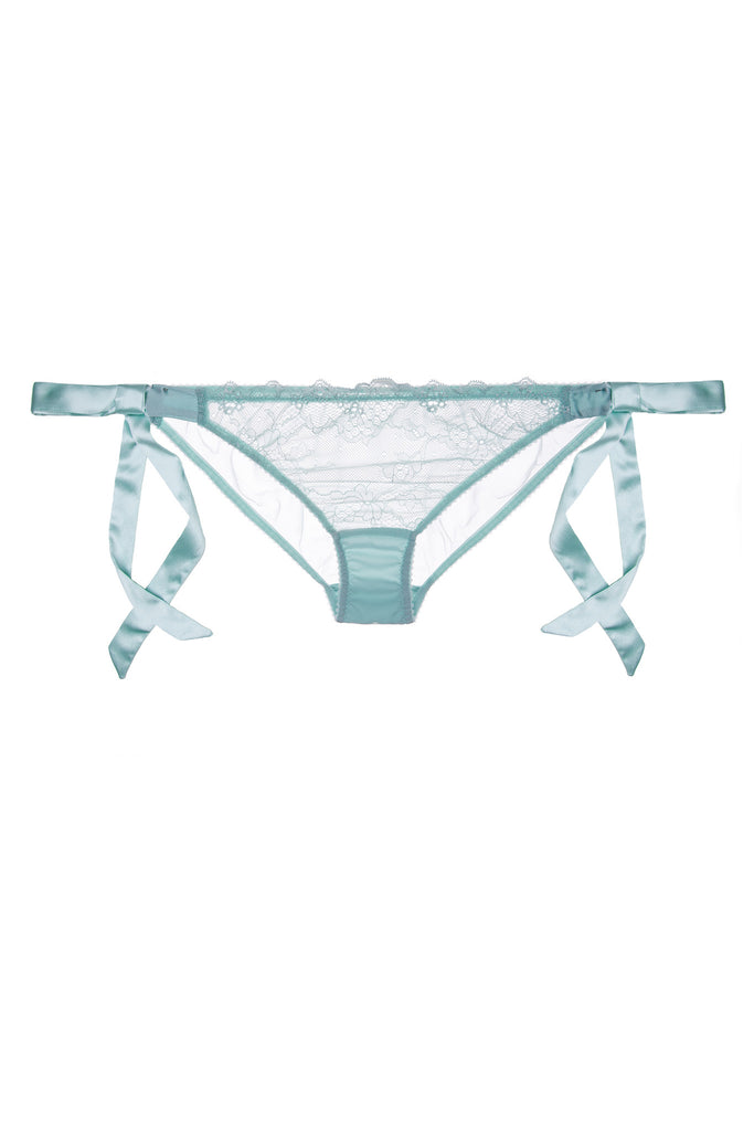 Rosetti Gardens silk and lace blue tie side knicker by Lucile workingirls lingerie