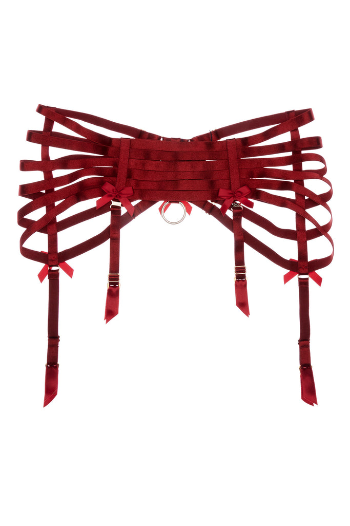 Red Webbed suspender belt by Bordelle workingirls lingerie
